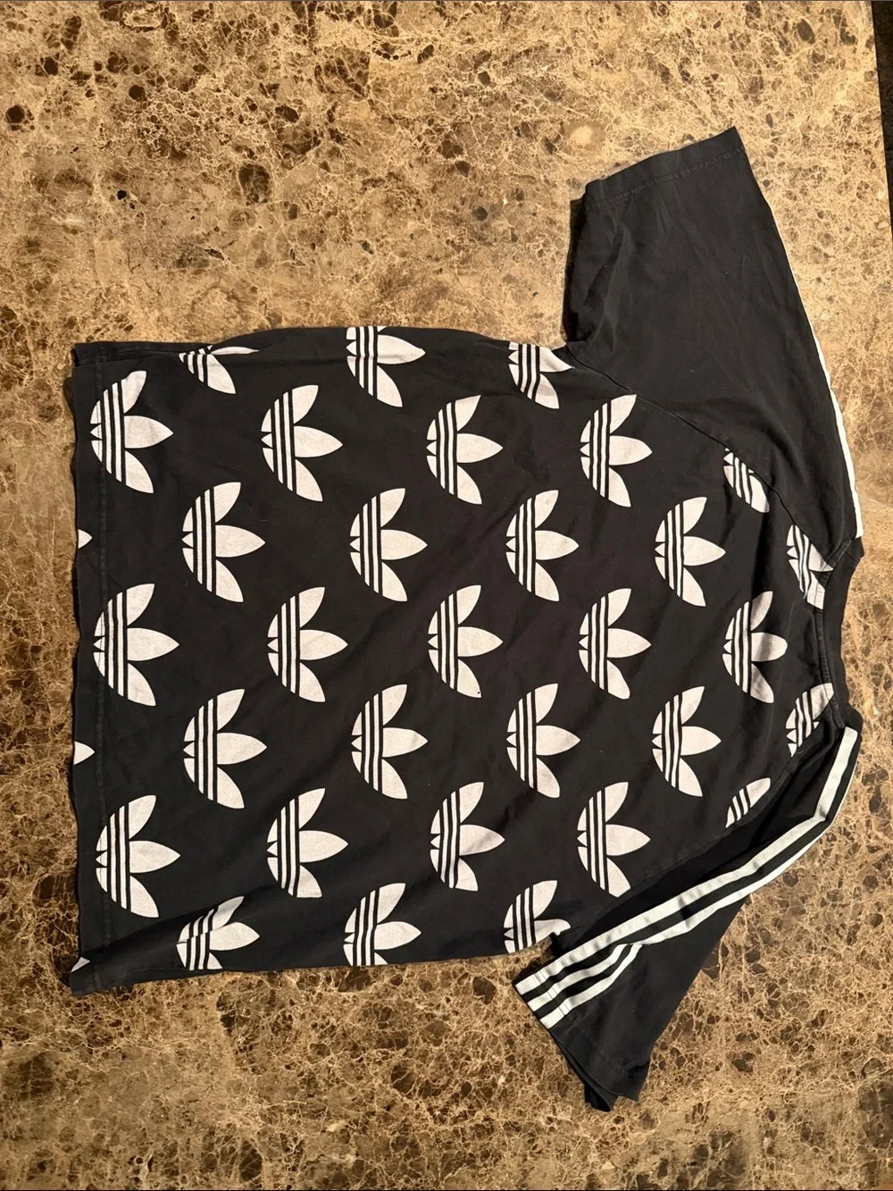 adidas Black Tee with White Shoulder Stripes